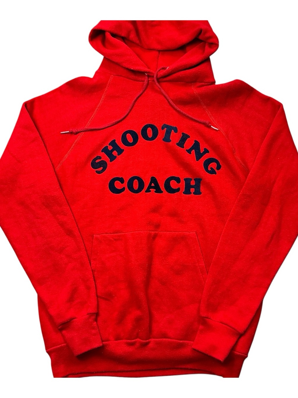 Vintage 70s/80s flock red and navy Shooting Coach raglan sleeve hoodie USA SZ S